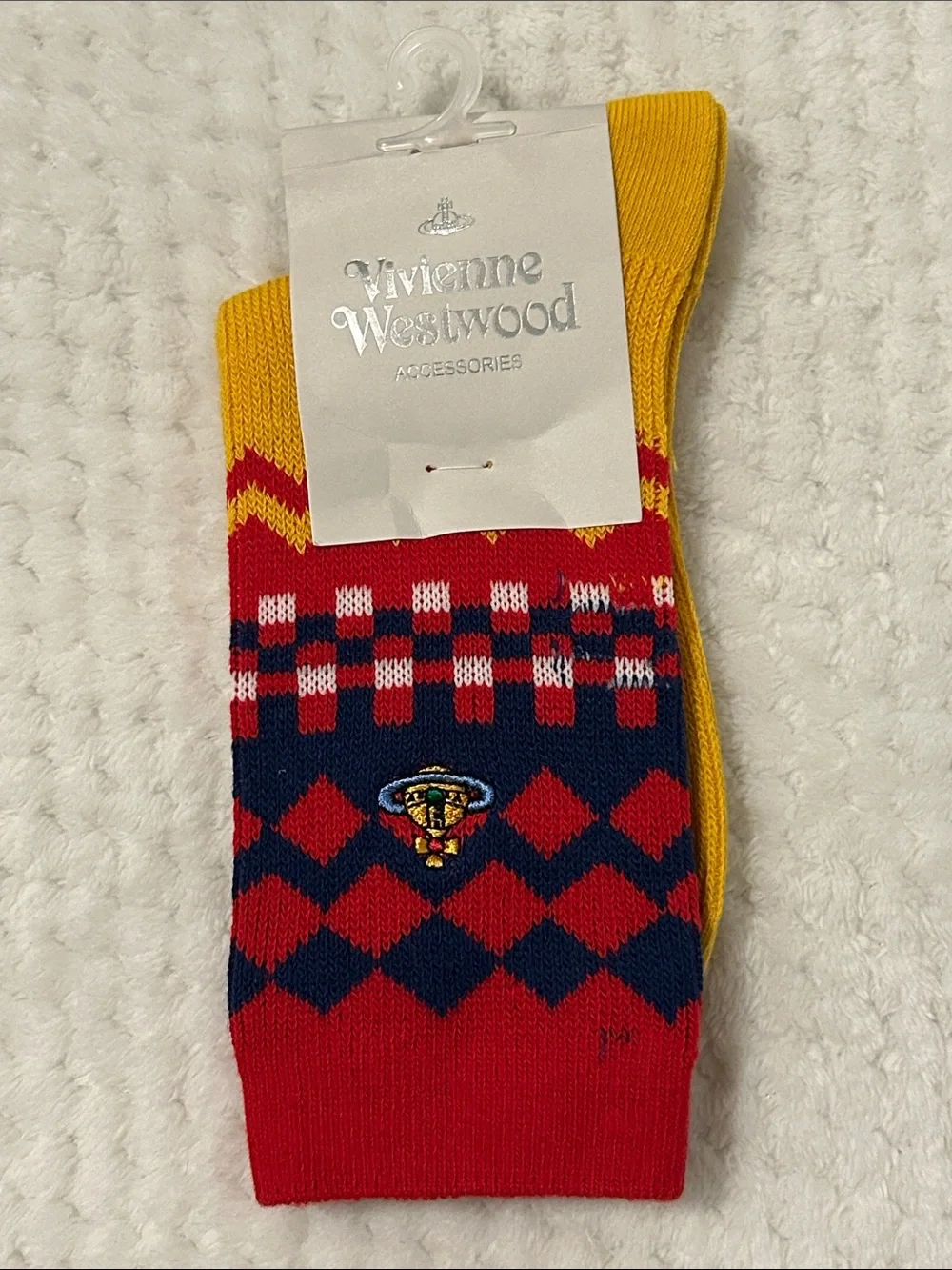 Vivienne Westwood Women’s Argyle Crew Socks in Red, Navy & Yellow - Medium (6-8)